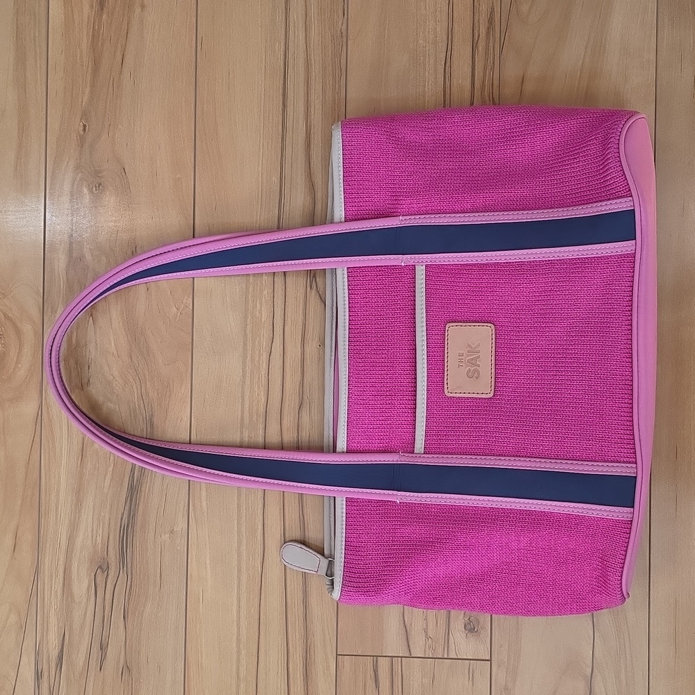 THE SAK Vintage GINA Fuchsia Pink and Navy Tote Bag Purse 🦋🌸